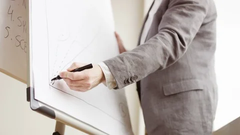 Businessman Drawing a Long Line on a Chart Stock Footage 73053829
