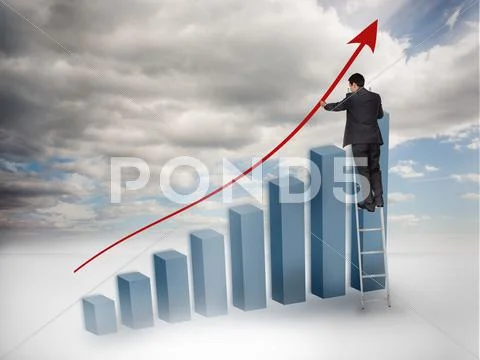Businessman drawing a red arrow over a growing chart Stock Image #25210656