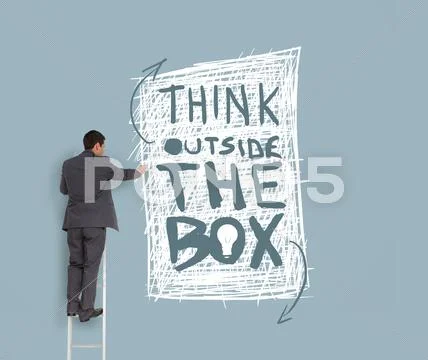 Businessman drawing think outside the box message Stock Photos