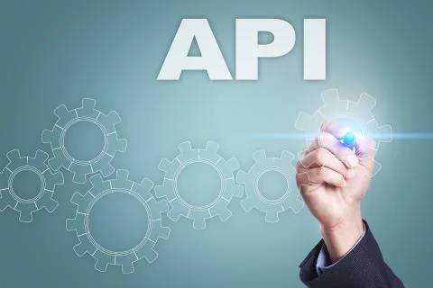 Businessman drawing on virtual screen. api concept. Foto stock