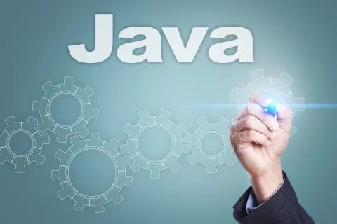 Businessman drawing on virtual screen. java concept. 库存照片