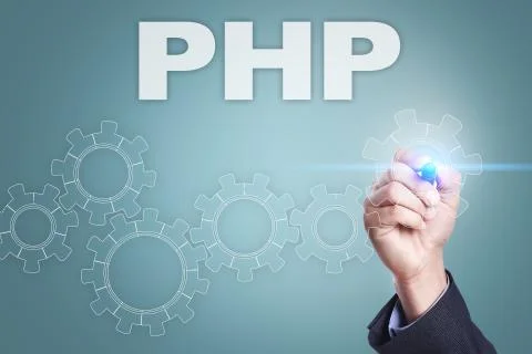 Businessman drawing on virtual screen. php concept. Stock Photos