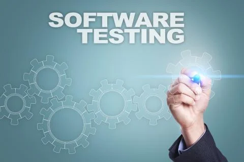 Businessman drawing on virtual screen. software testing concept. Stock Photos