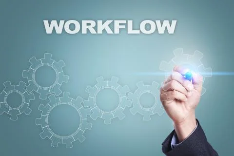 Businessman drawing on virtual screen. workflow concept. 스톡 사진
