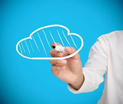 Businessman drawing a white cloud Stock Photos