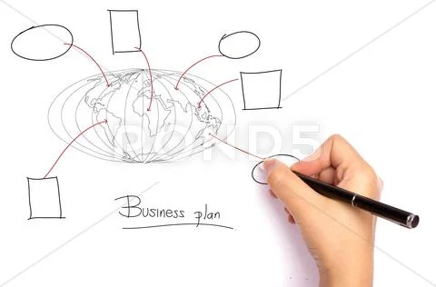 Businessman drawing the world map of business plan in a whiteboard Stock Photos
