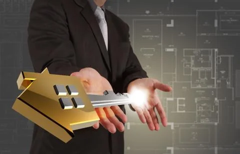 Businessman draws building development Ilustración de archivo