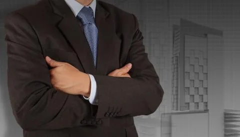 Businessman draws building development Stock Illustration