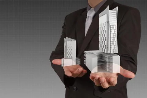 Businessman draws building development Stock-Illustration