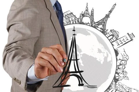 Businessman draws building development Ilustración de archivo