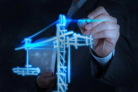 Businessman draws building development Ilustración de archivo