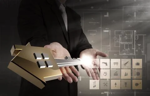 Businessman draws building development Ilustración de archivo