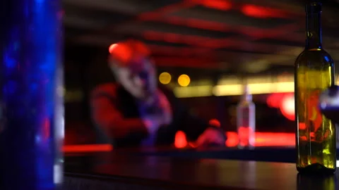 Businessman drinking in bar, startup failure, bankruptcy, alone with problems Stock Footage 89820178
