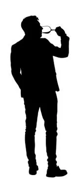Businessman drinking wine vector silhouette isolated on white. Stock Illustration
