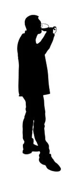 Businessman drinking wine vector silhouette isolated on white. Stock Illustration