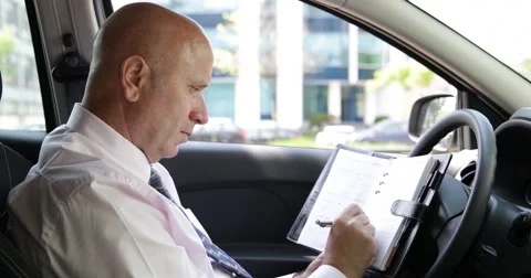 Businessman Driver Stationary Write in Notebook Pages Planning Sales Strategy Stock Footage 68418306
