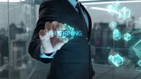Businessman with E-Learning hologram concept Stock Footage 118860024