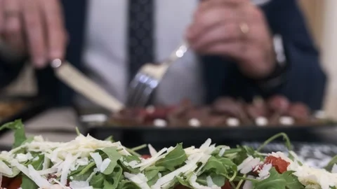 Businessman eats at the restaurant Stock Footage 205557759