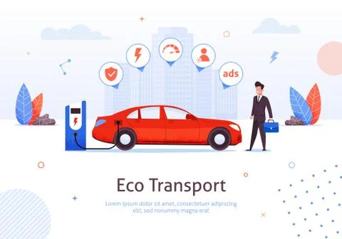 Businessman at Eco Electric Car Charging Station Stock Illustration