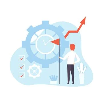 Businessman Effectively Using Time to Implement Plan, Office Worker Planning Illustrazione stock