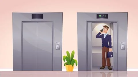 Businessman in elevator corridor. Vector illustration Illustrazione stock