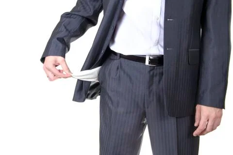 Businessman with Empty Pockets. Isolated Stock Photos