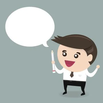 Businessman with a empty speech bubble, flat design Stock Illustration