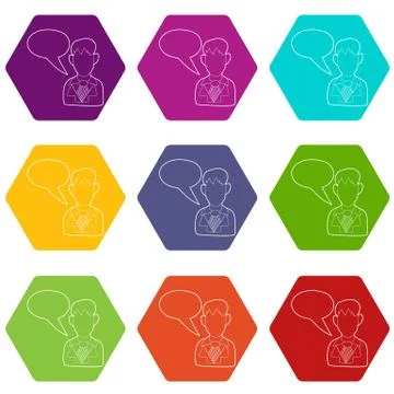 Businessman with a empty speech bubble icons set 9 vector Illustrazione stock