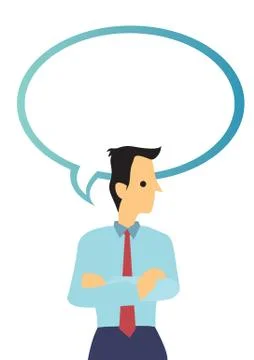 Businessman with an empty speech bubble. Isolated vector illustration. Stock Illustration