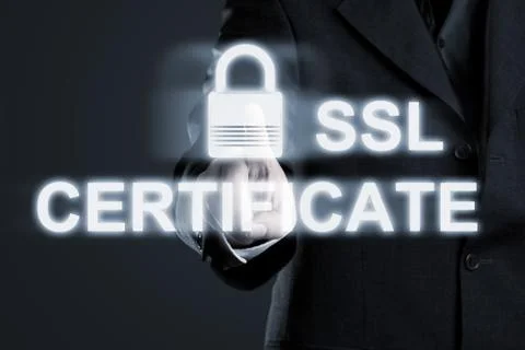 Businessman enabling ssl certificate secure connection to internet network se Fotos Stock