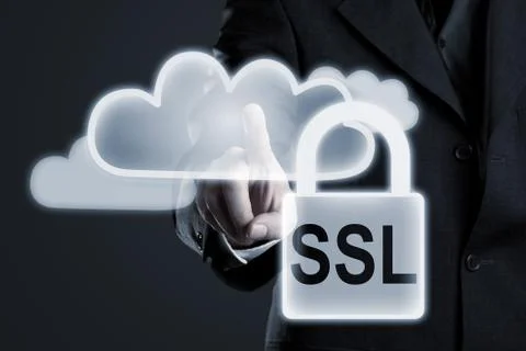 Businessman enabling ssl secure connection to cloud network services Foto stock