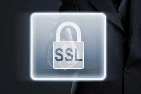 Businessman enabling ssl secure connection to internet network services Stock Photos