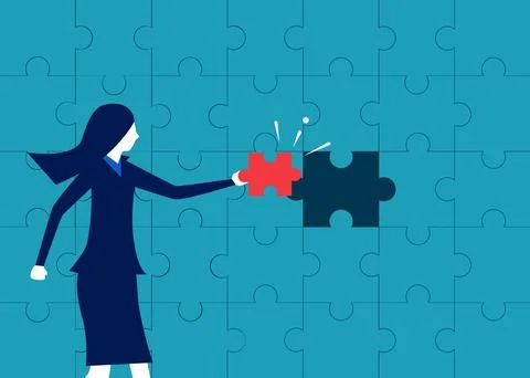 Businessman encounters a problem that is bigger than expected. woman solving  Stock Illustration