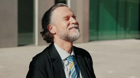 Businessman Enjoys Sunshine Outside Office Building Stock Footage 313151553