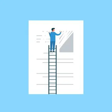 Businessman erasing information clear data concept man on ladder delate info Stock Illustration