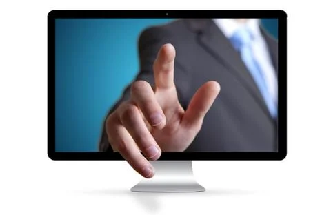 Businessman escaping from computer Иллюстрация