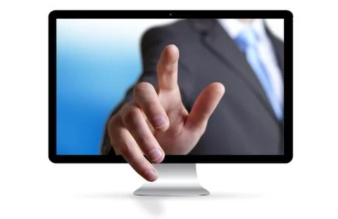 Businessman escaping from computer Stock Illustration