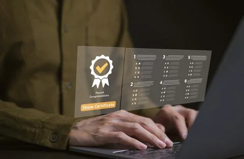 Businessman evaluating the certificate. questionnaire, evaluation, Stock Photos