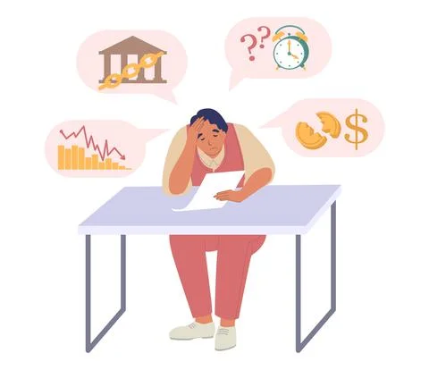 Businessman experiencing financial problems, vector illustration. Business 스톡 일러스트