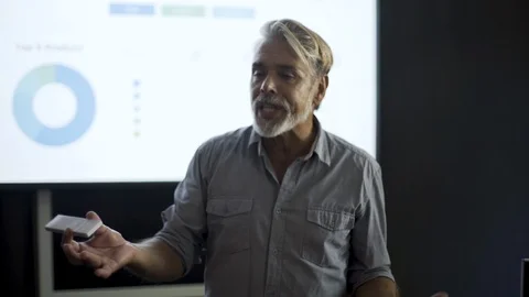 Businessman explaining presentation on projection screen Stock Footage 106303906