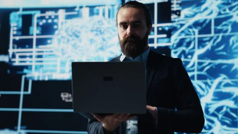 Businessman exploring deep learning and big data connectivity Stock Footage 311134917