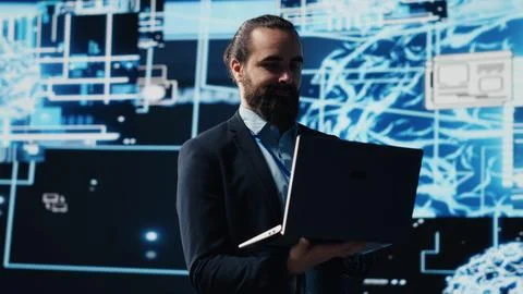 Businessman exploring deep learning and big data connectivity 写真素材
