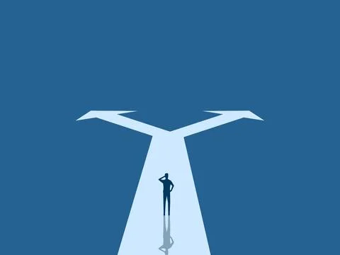 Businessman is faced with a choice between two paths. イラスト素材