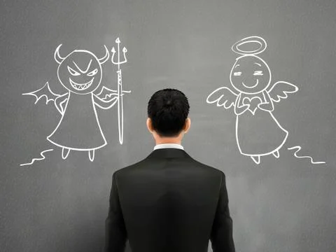 Businessman facing of devil and angel Stock Illustration