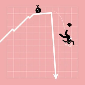Businessman fall down from the chart as the graph goes nosedive in a sudden. Stock-Illustration