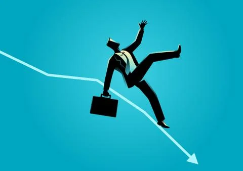 Businessman fall down on decreasing graphic chart Stock Illustration