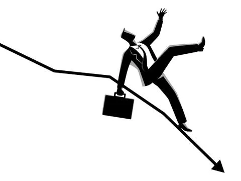 Businessman fall down from decreasing graphic chart Stock Illustration
