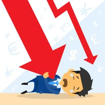 Businessman Fall Down Red Arrow Graph Financial Crisis Stock Illustration