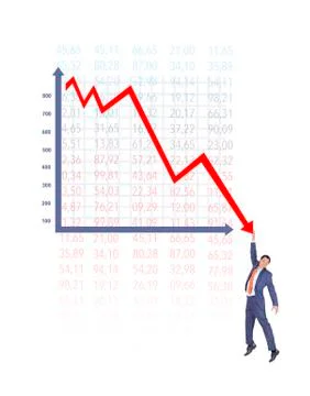 Businessman On Falling Down Chart Foto stock