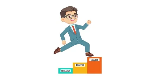 Businessman falling down from success step over research and process blocks Vidéo 345851634